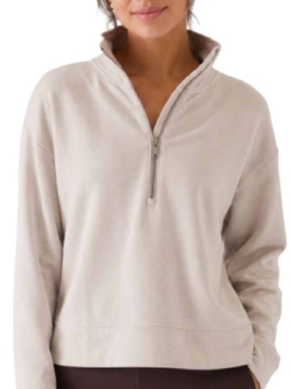 Athleta Women’s Cream Modal Half Zip Pullover Soft Luxe Athleisure Top Small